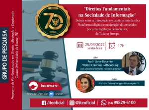 Nesta sexta tem encontro do grupo 'Direitos Fundamentais na Sociedade de Informao'