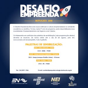 'Desafio Empreenda Botucatu' abre inscri��es para palestras