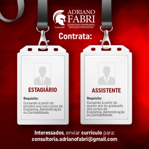 Adriano Fabri Consultoria abre vagas para estagi�rio e assistente