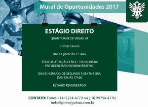 ATEN��O ESTUDANTES DE DIREITO: OPORTUNIDADE DE EST�GIO!