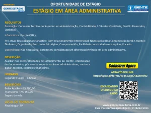 Oportunidade de estgio na rea administrativa