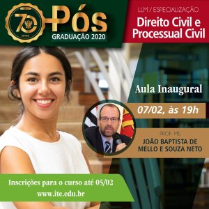 Direito: p�s recebe o professor e tabeli�o Jo�o Baptista de Mello e Souza Neto para aula inaugural