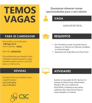 H� vaga para estudante de ADM e Cont�beis