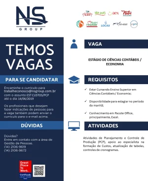 Empresa do ramo de alimentao coletiva oferece estgio para alunos de Cincias Contbeis e Economia