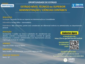 Est�gio para alunos de Administra��o e Ci�ncias Cont�beis