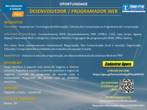 Vaga para desenvolvedor/programador Web