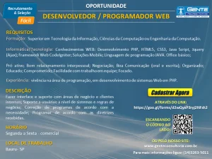 Vaga para desenvolvedor/programador Web