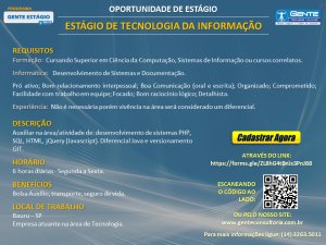Oportunidade de est�gio para alunos de Sistemas de Informa��o