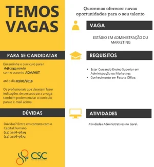 Empresa oferece estgio em ADM