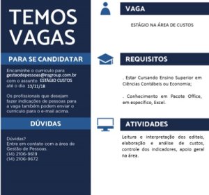 Est�gio na �rea de Custos