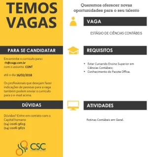 Cincias Contbeis: h vaga para estgio