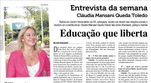 Reitora do Centro Universit�rio � destaque na imprensa