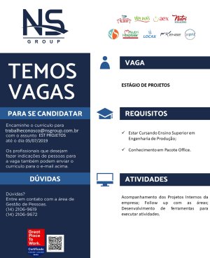 Oportunidade de est�gio para estudantes de Engenharia de Produ��o