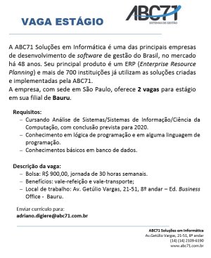 Vaga de est�gio na ABC71 Solu��es