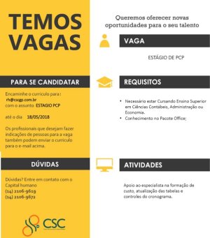 Est�gio para Ci�ncias Cont�beis, Administra��o ou Economia