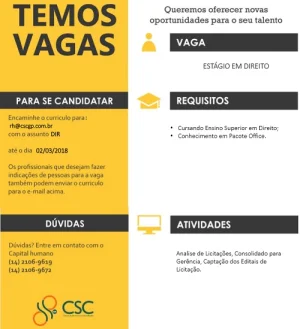 Empresa oferece vaga para estgio em Direito