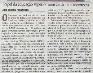 'Papel da educa��o superior num cen�rio de incertezas'