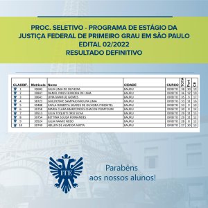 Programa de est�gio da Justi�a Federal: aprovados s�o todos da ITE!