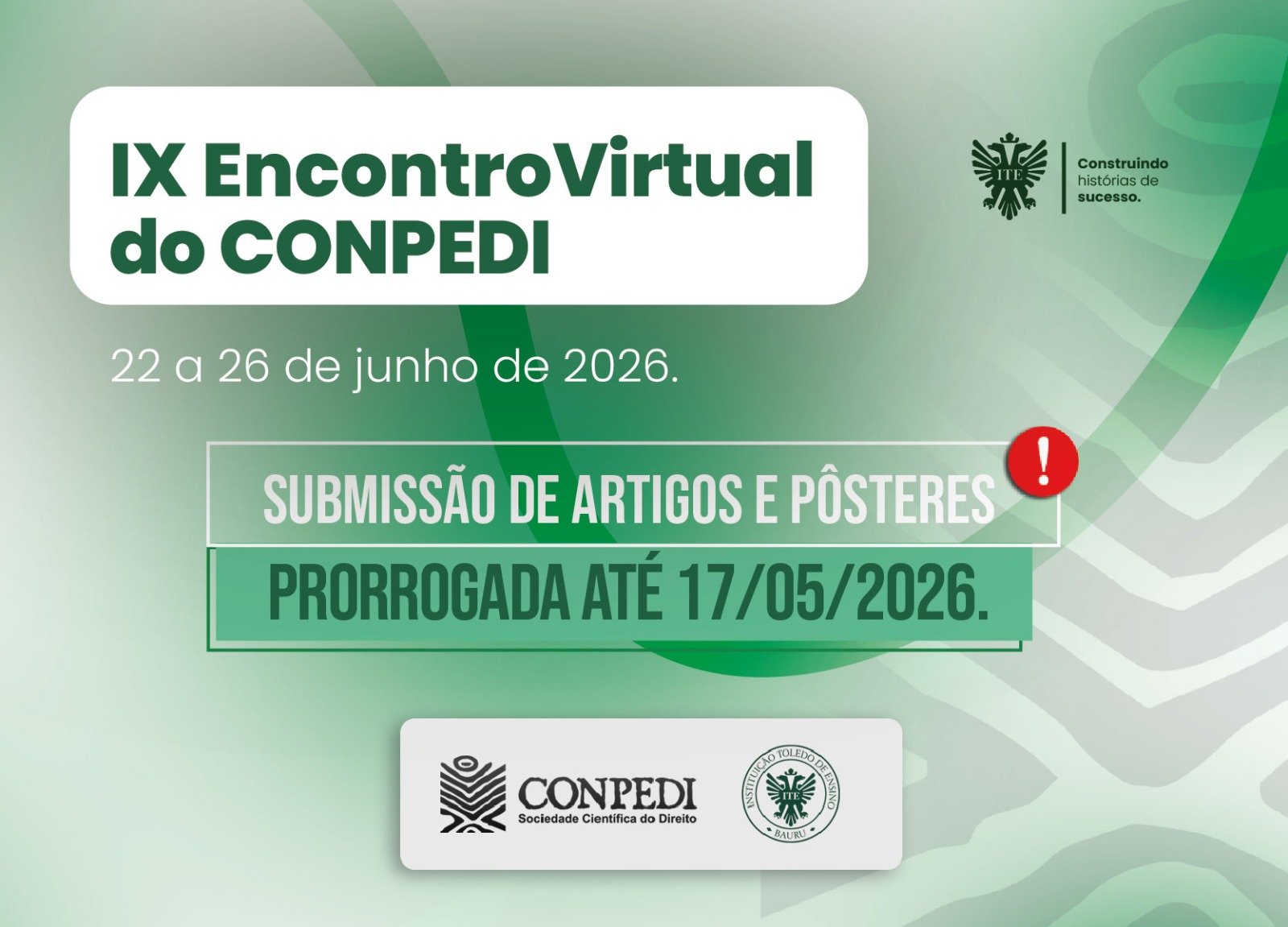 Submiss�o de artigos cient�ficos e p�steres ao�IX Encontro Virtual do CONPEDI�segue at�17 de maio