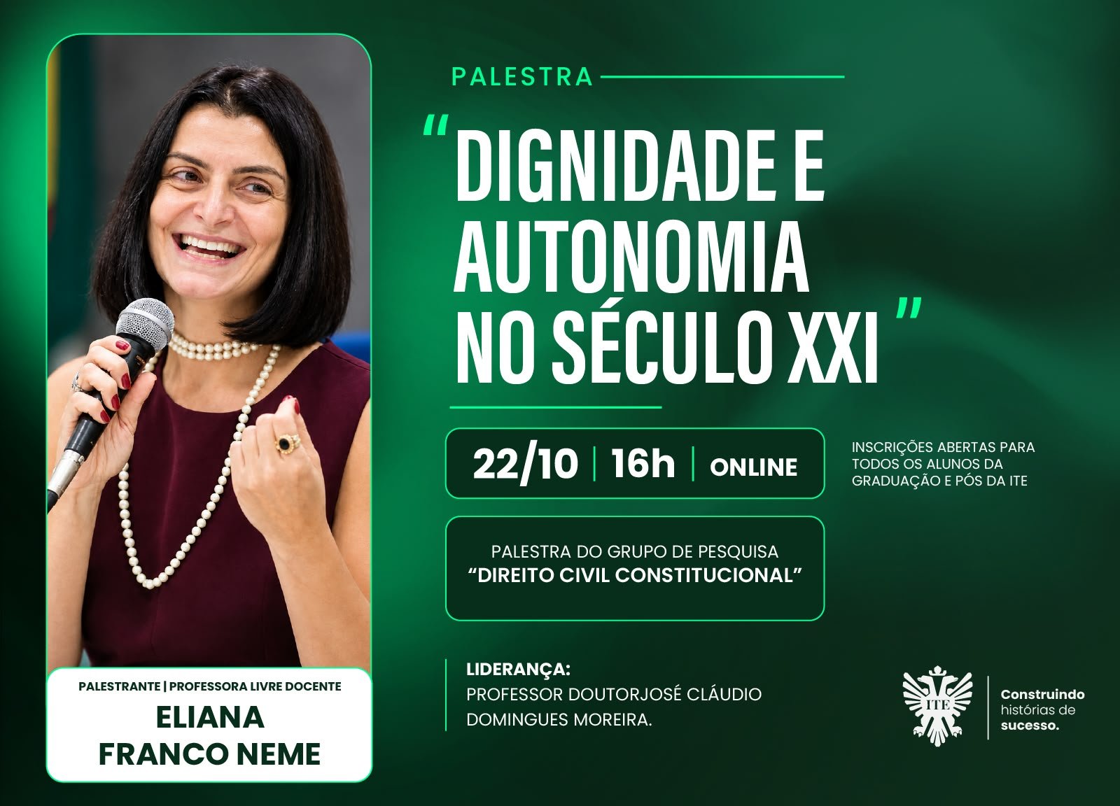 Palestra falar� sobre dignidade e autonomia no s�culo XXI